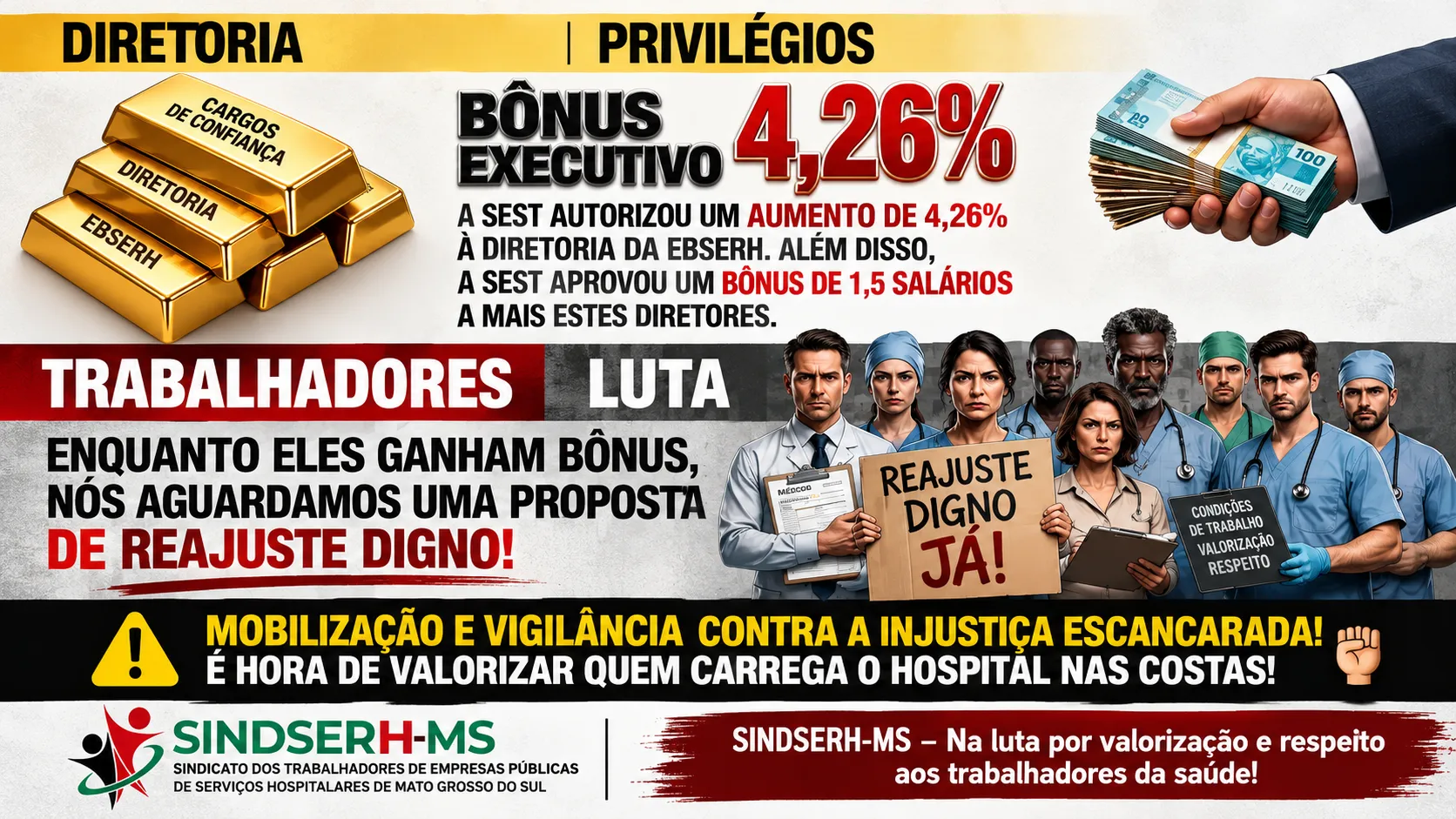 🚨 DENÚNCIA: PRIVILÉGIOS PARA A DIRETORIA, INCERTEZA PARA O TRABALHADOR!*