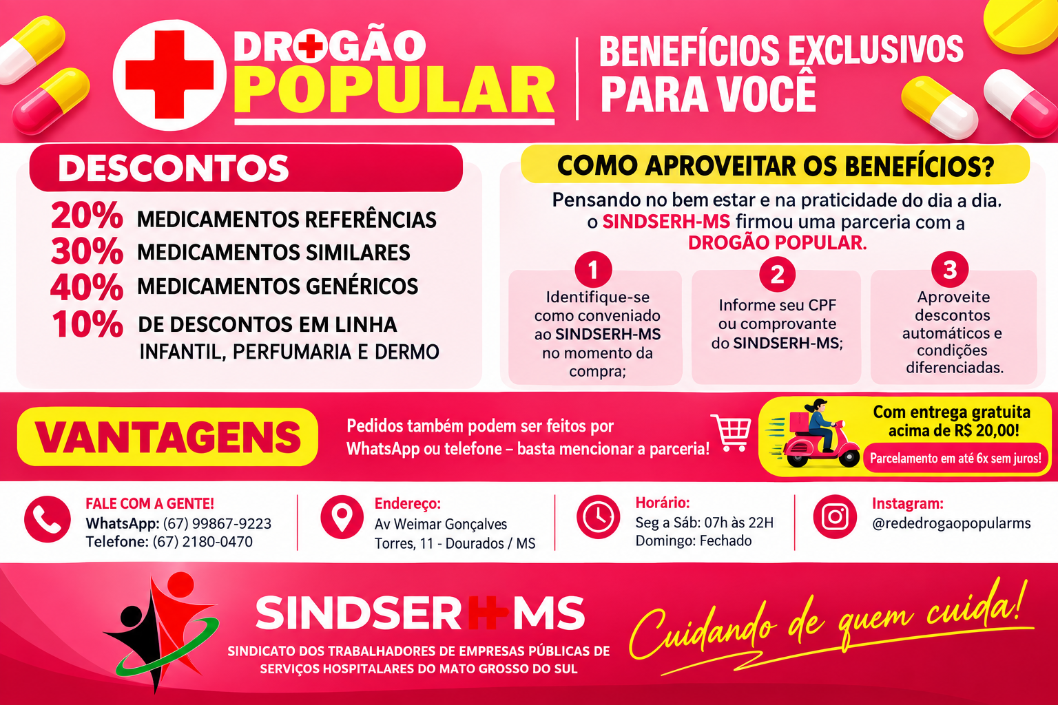 💊 MAIS ECONOMIA E BENEFÍCIOS PARA OS FILIADOS DO SINDSERH-MS!